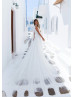 High Neck Ivory Lace Tulle Wedding Dress With Big Bow